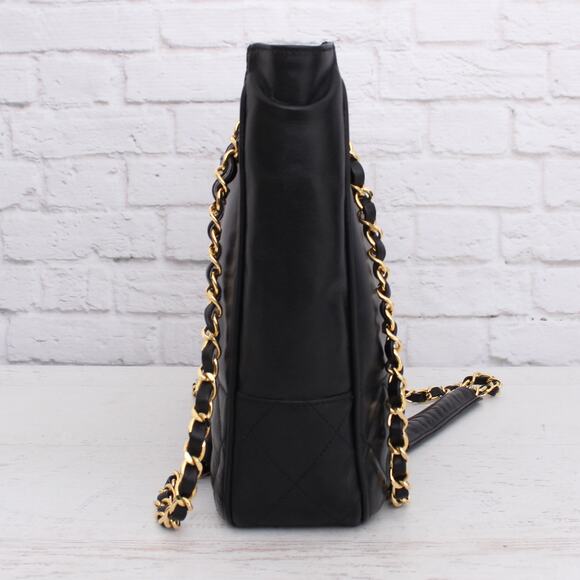 Chanel Quilted Black Lambskin Chain Tote Leather Shoulder Handbag Purse A5036 - Picture 10 of 11